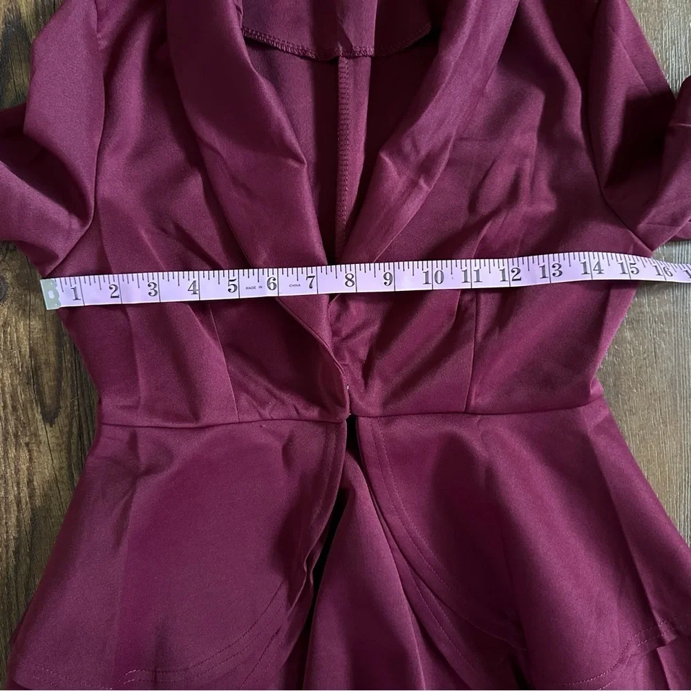 Burgundy Peplum Blazer and Slim Fit Trousers Pant‎ Suit Set 2 Piece Maroon